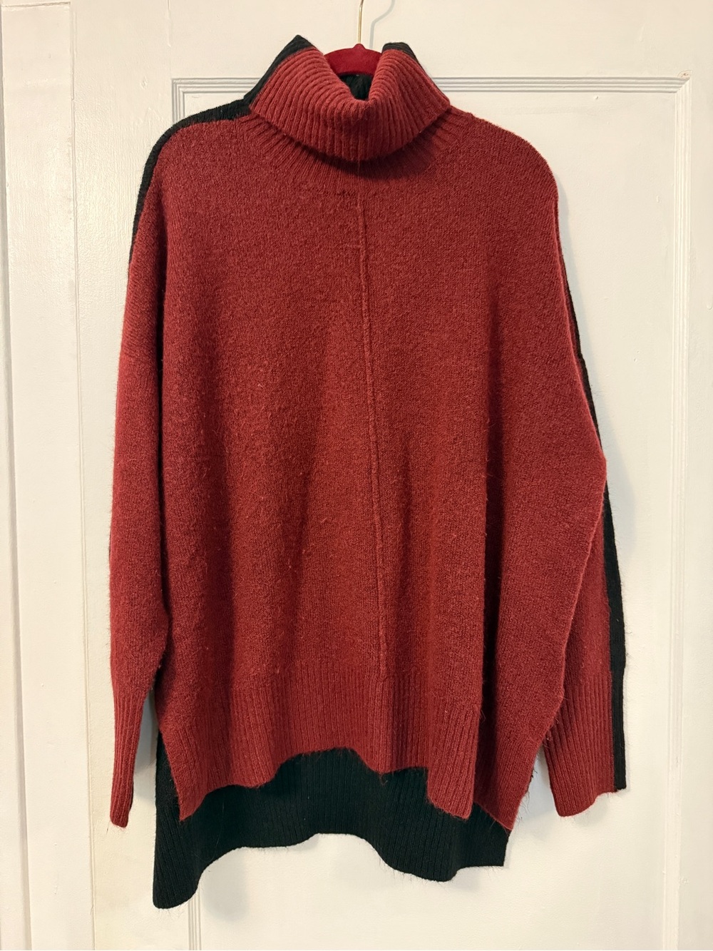 Tribal Rust Red Turtleneck Sweater with Black Trim